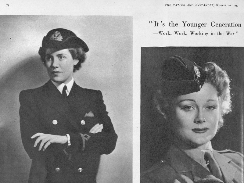 Section of an article featuring two photographs of women and the quote It's the Younger Generation - Work, Work, Working in the War.