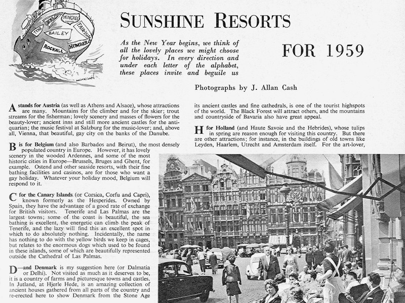 Top section of an article titled Sunshine Resorts for 1959.