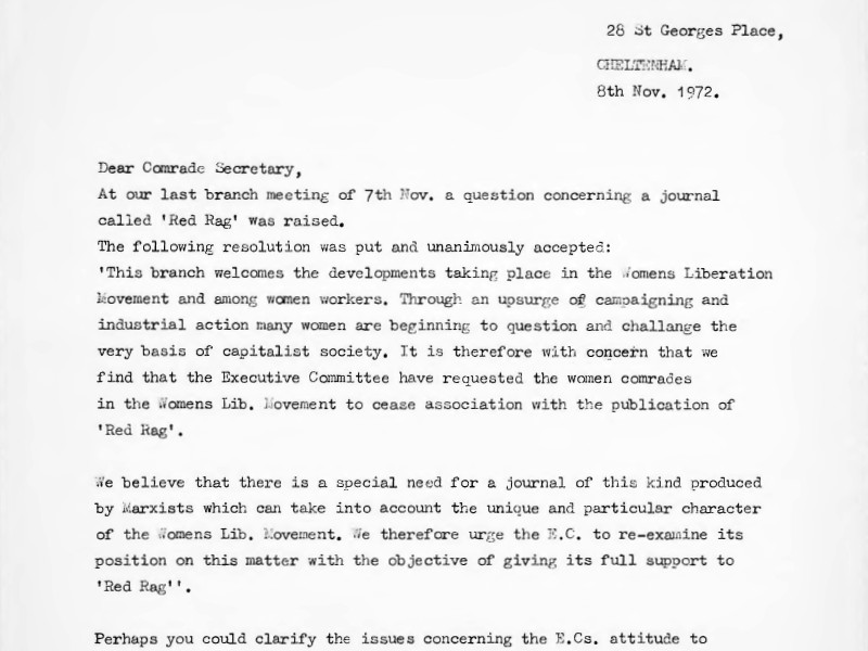 Top section of a letter addressed to Comrade Secretary, dated 8 November 1972.