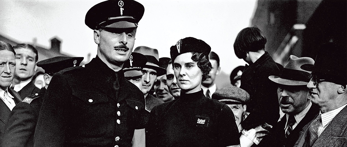 An image of Oswald Mosley, leader of the British Union of Fascists, marching with his Black Shirts to the East End of London.