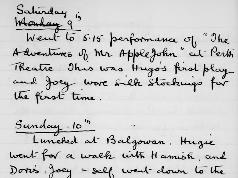 Handwritten diary entries dated Saturday 9th and Sunday 10th.