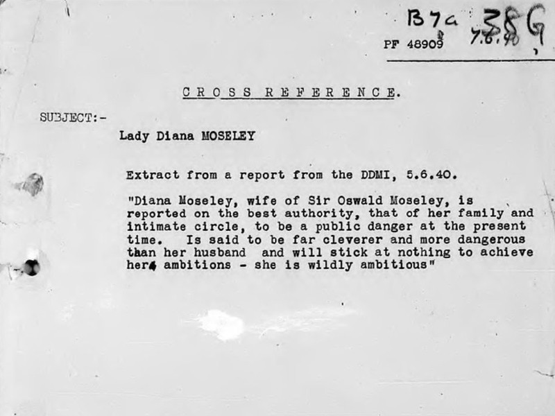 Extract from a report regarding Lady Diana Moseley, dated 5 June 1940.