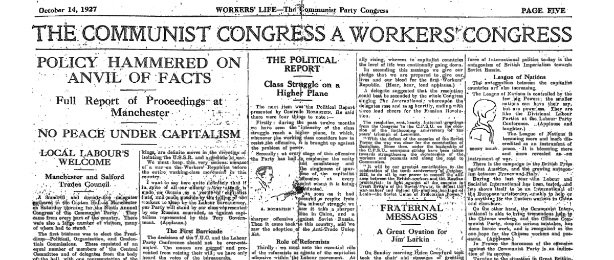 Extract from a newspaper. White paper with black writing. The headline reads "The Communist Congress A Workers' Congress".