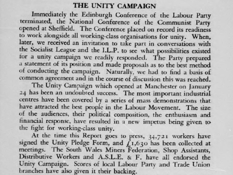 Section of a document titled The Unity Campaign.