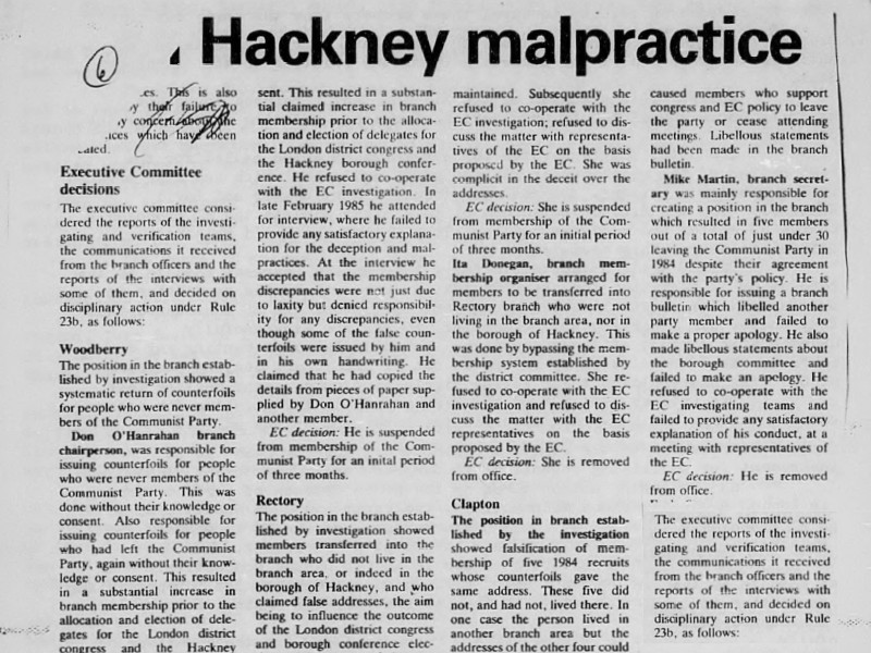 Section of an article titled Hackney malpractice.