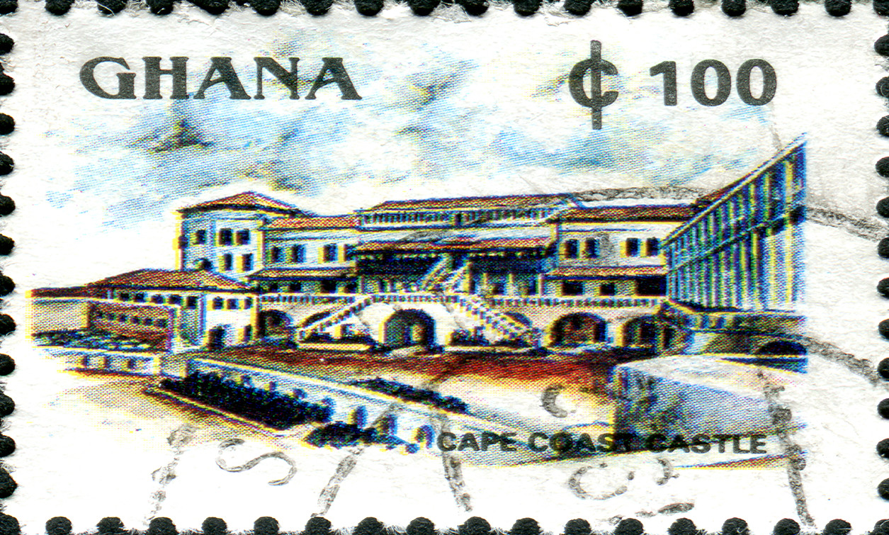 A stamp printed in Ghana, depicted the Cape Coast Castle, circa 1991.