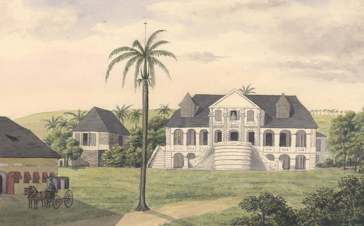 The Høgensborg estate on St. Croix, Danish West Indies drawn by Frederik von Scholten June 1838.