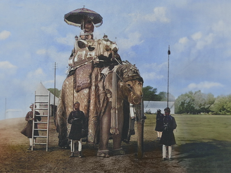 Lord and Lady Curzon on an Elephant.