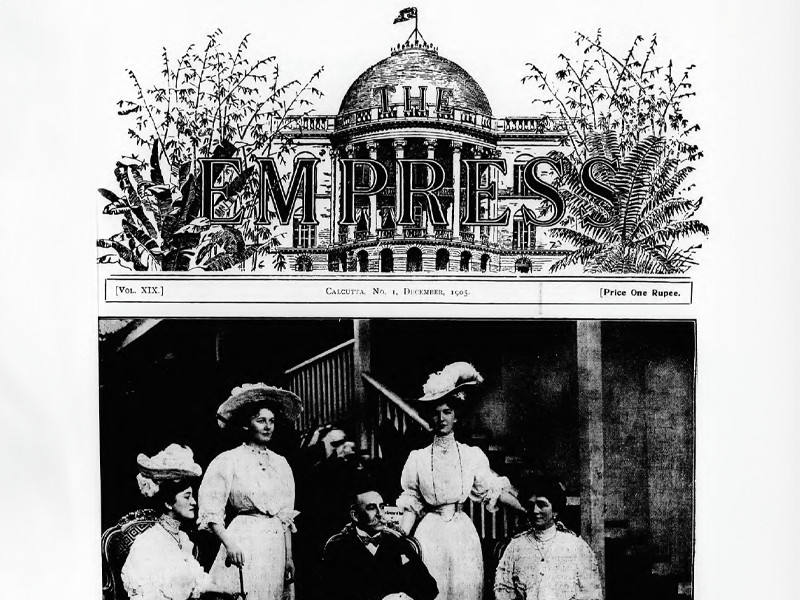Section of the front page of an issue of The Empress, dated December 1903. Features a large photograph of four women and a man.