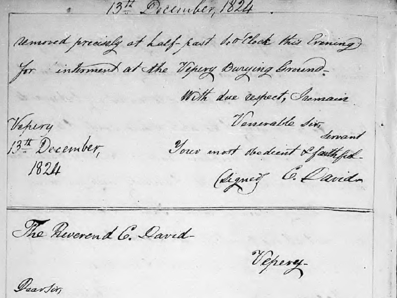 Section of a handwritten letter dated 13 December 1824.