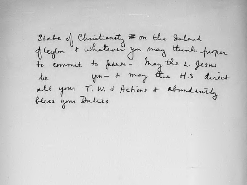 Section of a handwritten note regarding the State of Christianity on the Island.