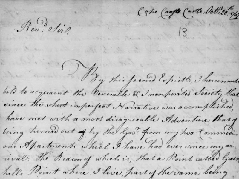 Section of a handwritten letter dated 20 December 1767.