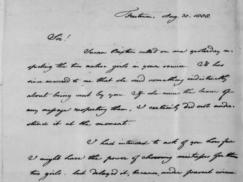 Section of a handwritten letter dated 30 August 1809.