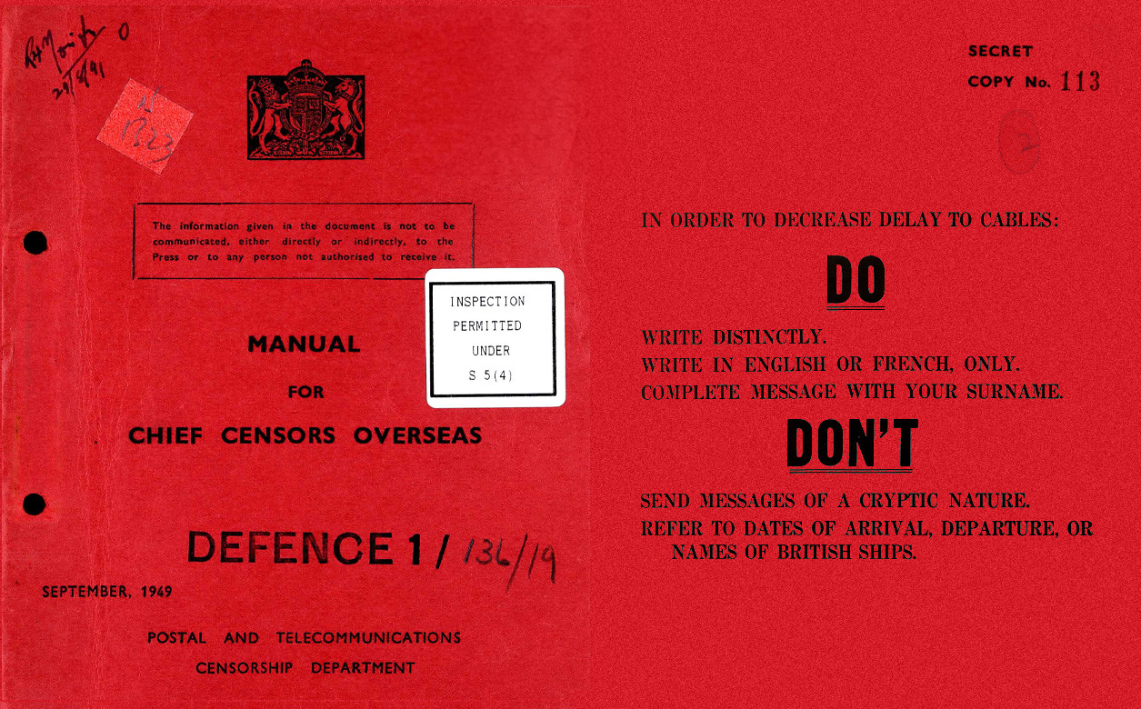 A red cover of a manual titled Manual for Chief Censors Overseas.
