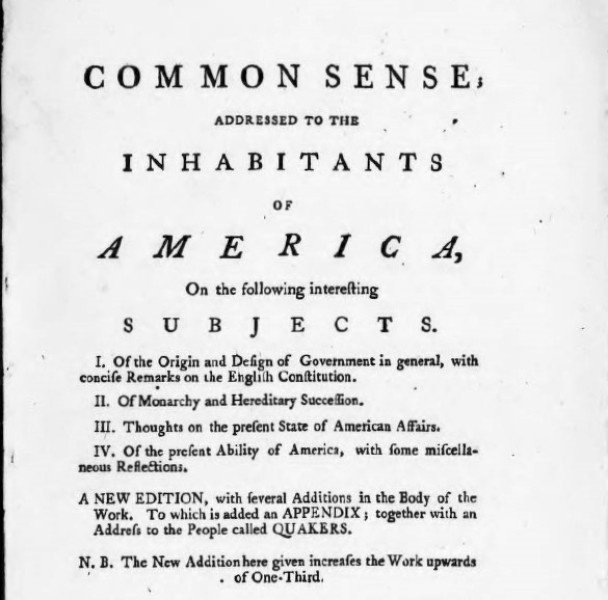 Cover of the pamphlet Common Sense.