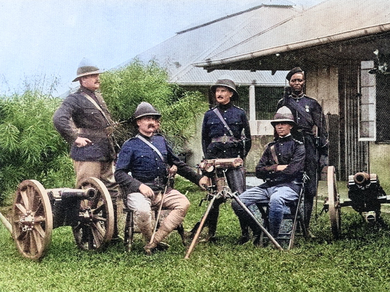 Antique image from British magazine: Officers of the Central Division Expedition, Niger Coast Protectorate Force, Old Calabar