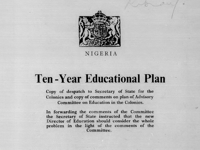 Cover of a document titled Ten-Year Education Plan.