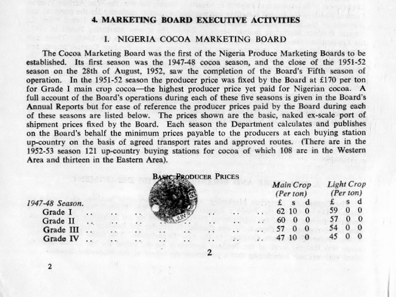 Section from a document titled 4. Marketing Board Executive Activities, I. Nigeria Cocoa Marketing Board.