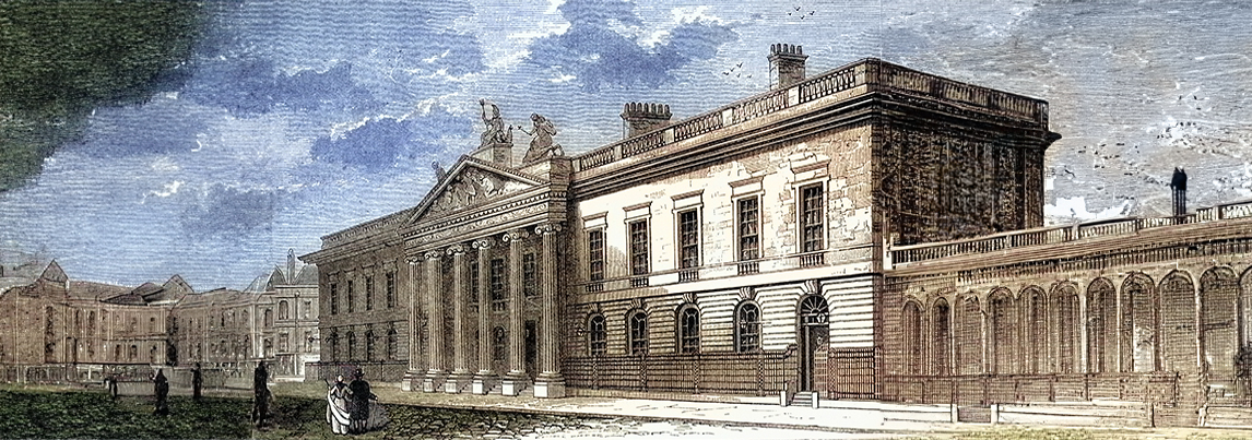 Vintage engraving of Old India Office, London, 19th Century. East India House was the London headquarters of the East India Company, from which much of British India was governed until the British government took control of the Company's possessions in India in 1858. It was located in Leadenhall Street in the City of London.