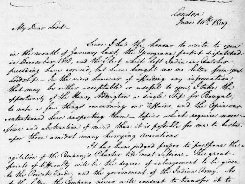 Section of a handwritten letter dated 10 June 1809.