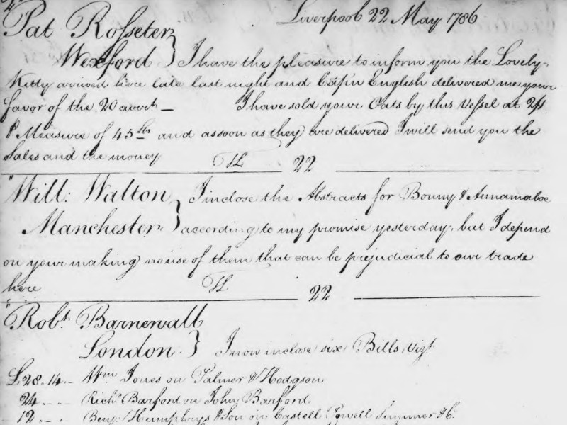 Section of a handwritten letter book, dated 22 May 1786.