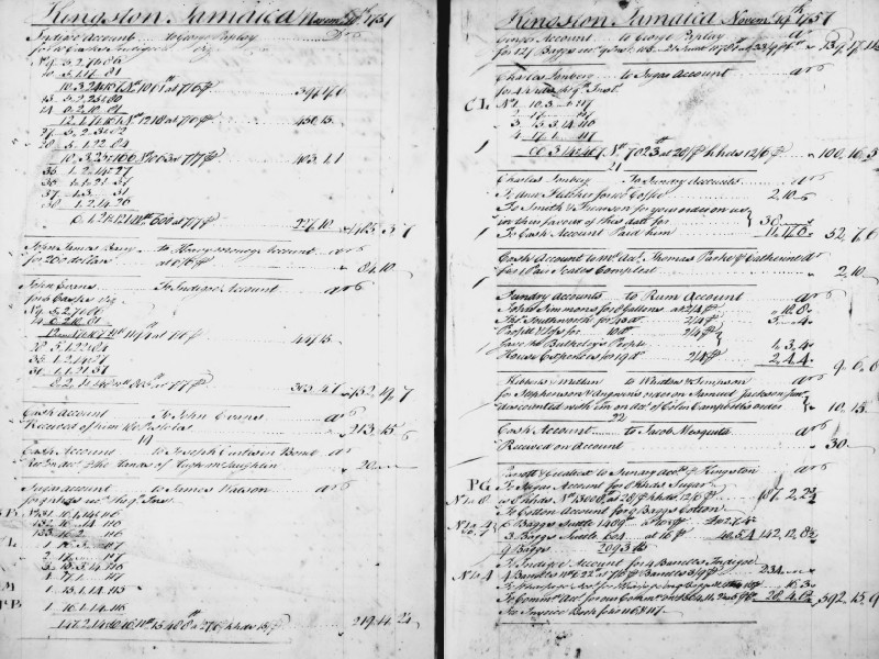 Two pages of a handwritten sales journal, dated 19 November 1757.