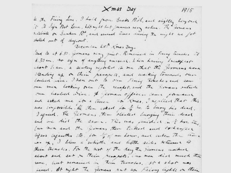 Section of a handwritten diary entry dated 25 December 1915, titled Xmas Day.