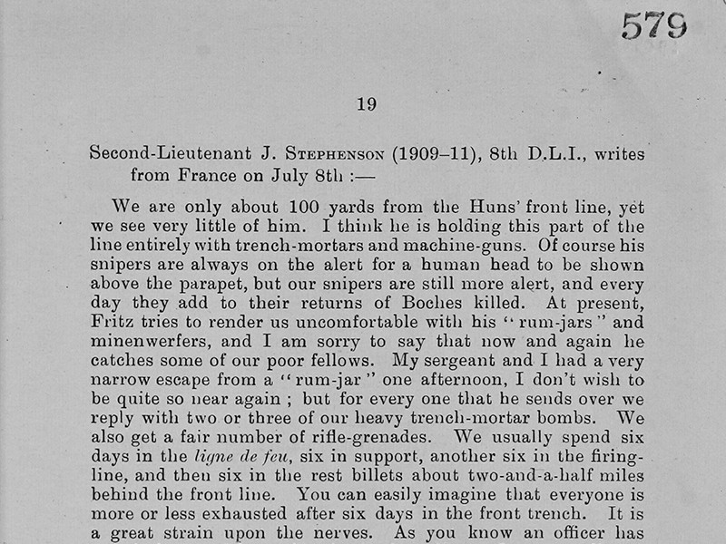 Section of Second Lieutenant J. Stephenson's printed diary, dated 8 July.