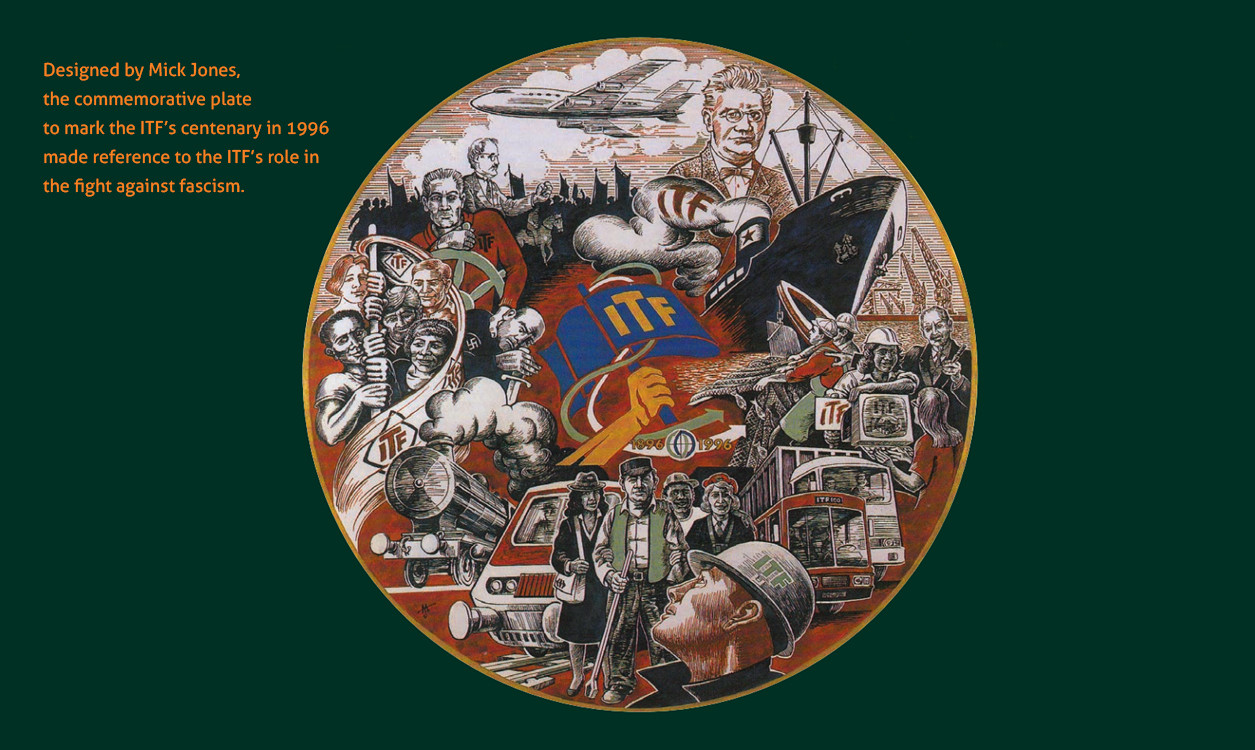 An image of the commemorative plate to mark the IFT's centenary, referencing the IFT's anti-fascist work.