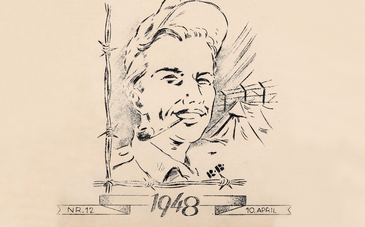 A black and white illustration of a man smoking a pipe.