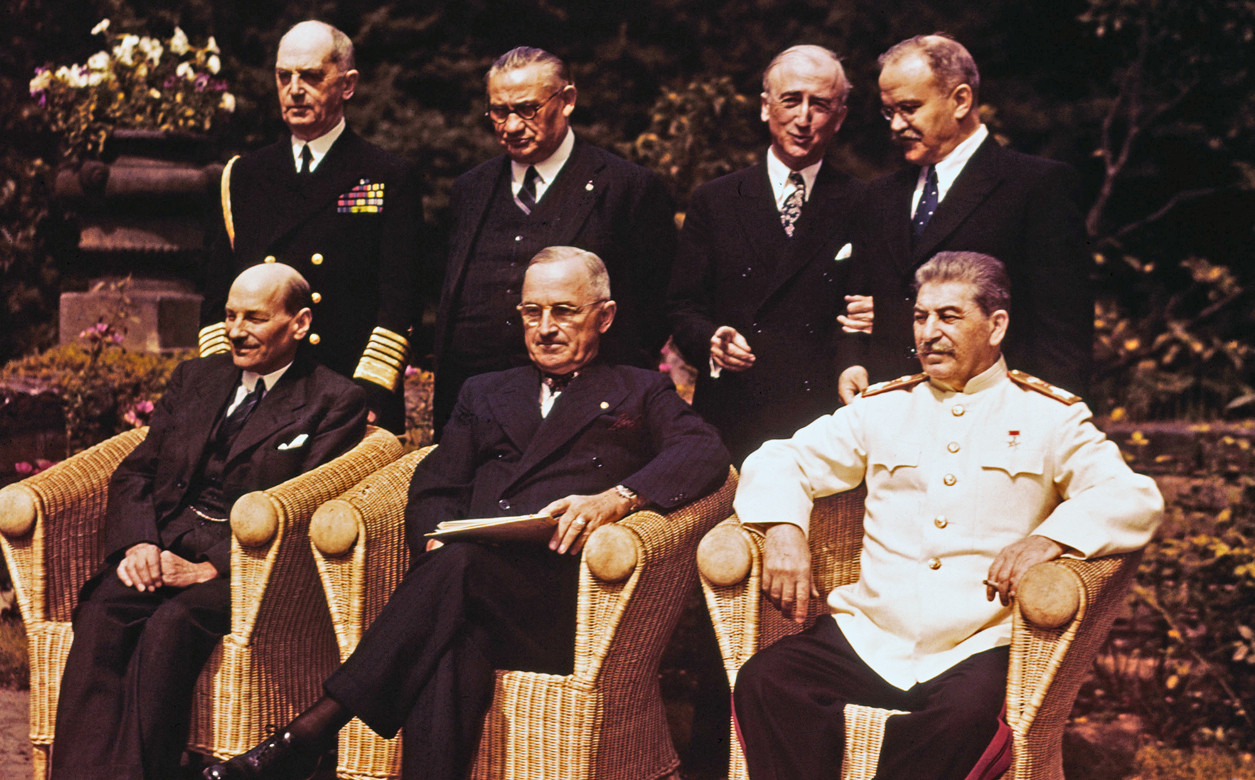 Representatives from the Soviet Union, UK and US at the 1945 Potsdam Conference in Potsdam, Germany.