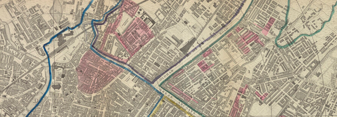 A drawing of a map showing outbreaks of cholera.