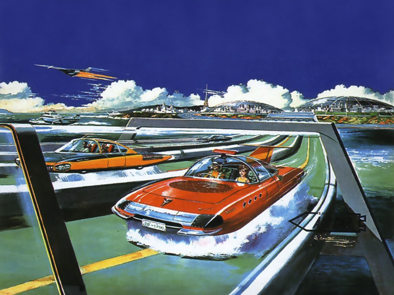 Colourful llustration of a fast red car speeding