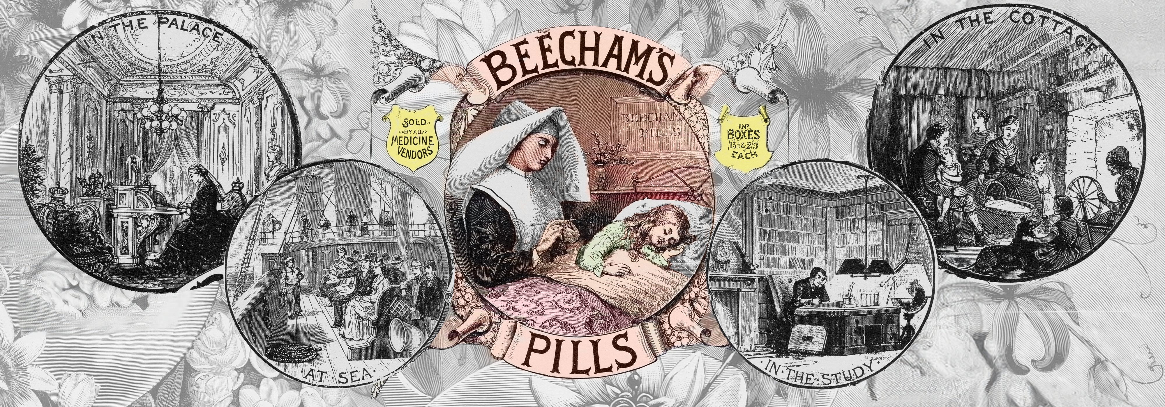 Beecham Pills advert showing an illustration of a nurse and a sick little girl