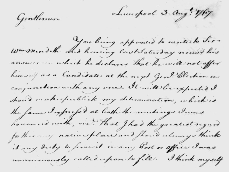 Section of a handwritten letter dated 3 August 1767.