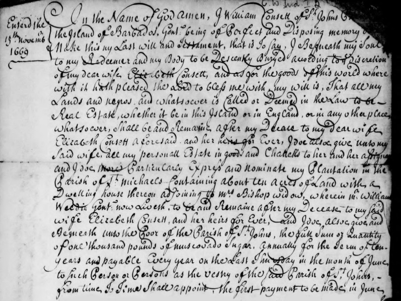 Section of a handwritten document dated 15 November 1669.