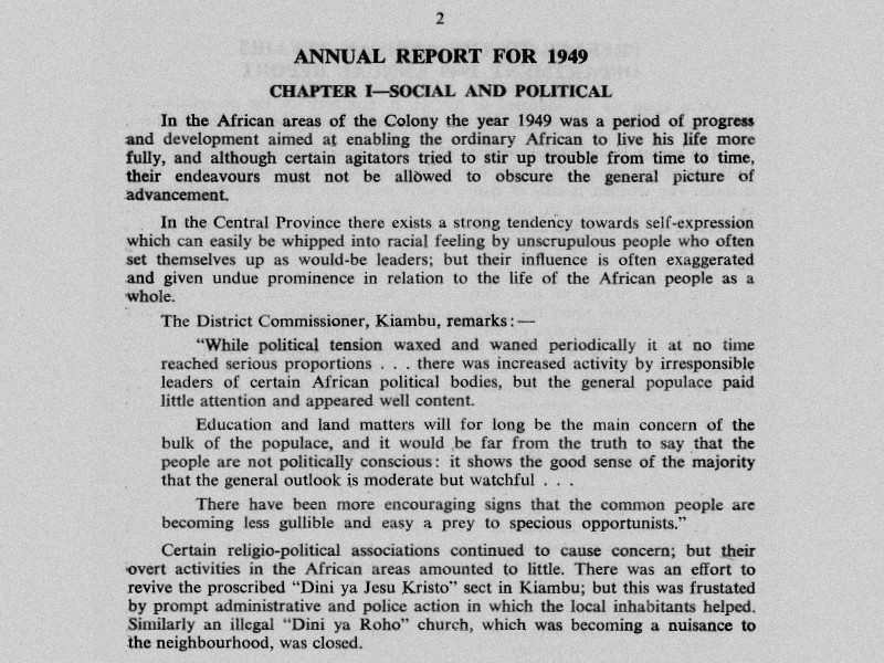 Top section of the Annual Report for 1949, showing Chapter 1 - Social and Political.