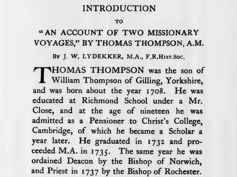 Section of a document titled Introduction to An Account of Two Missionary Voyages by Thomas Thompson, A. M..
