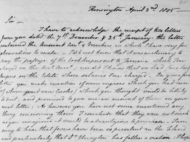 Section of a handwritten letter dated 2 April 1805.