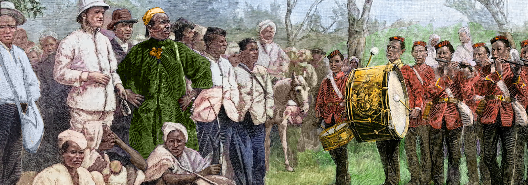 British colonial administrator of Gambia meeting with a chief, 1889.