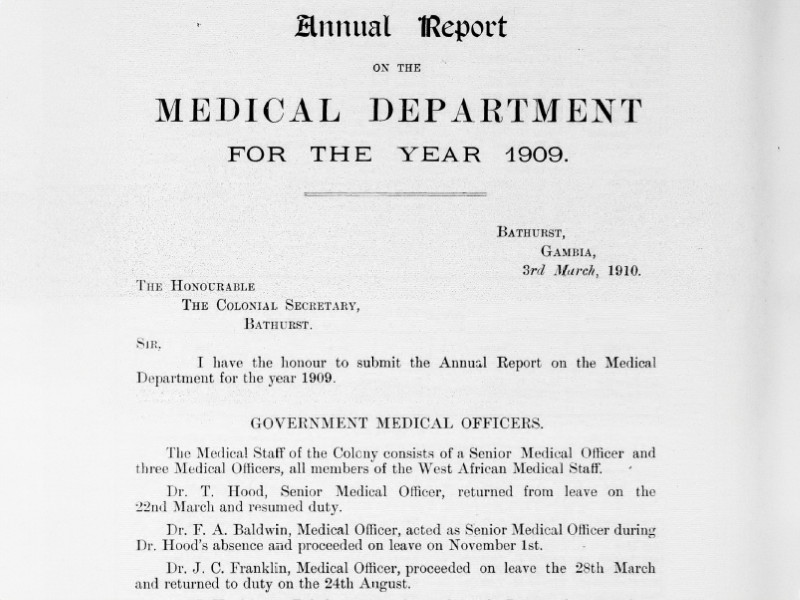 Top section of an Annual Report on the Medical Department for the year 1909, dated 3 March 1910.