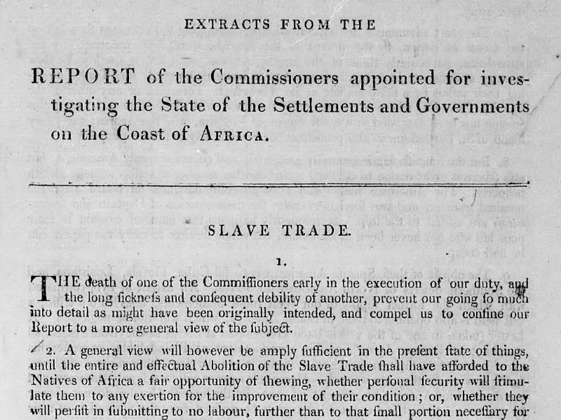 Section of a document titled Extracts from the Report of the Commissioners appointed for investigating the State of the Settlements and Governments on the Coast of Africa.