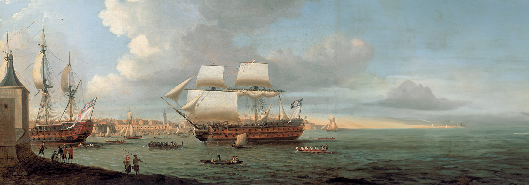 Painting by artist Thomas Luny in 1788 of East India Company's Ships