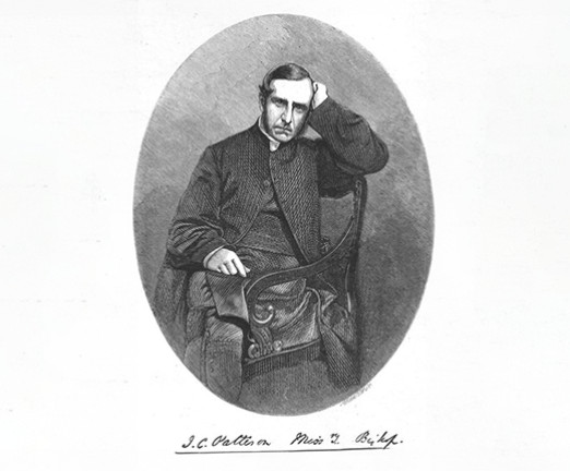 A black and white illustration of John Coleridge Patteson. He is a sullen faced man wearing a pinstriped suit, sat in a chair with his head resting in his hand which is propped on the arm of the chair.