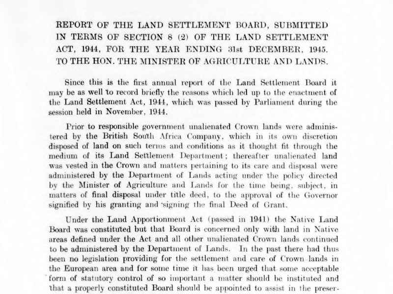 Section of a Report of the Land Settlement Board... for the year ending 31st December, 1945.