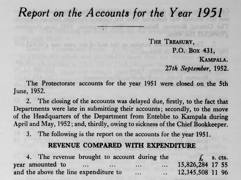 Section of a report titled Report on the Accounts for the Year 1951, dated 27 September 1952.