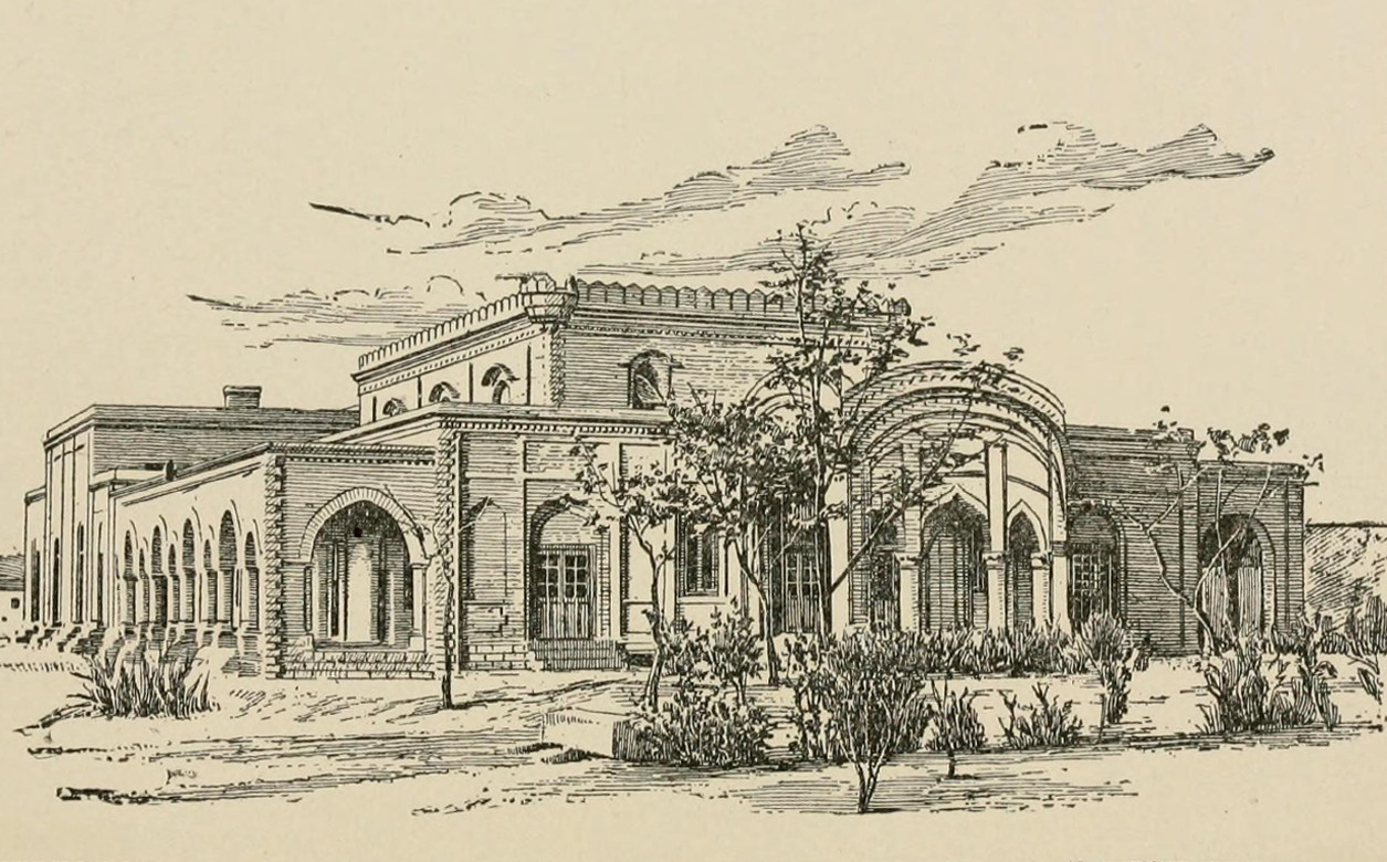 An illustration of a building surrounded by trees, featured in : Life and work in India; an account of the conditions, methods, difficulties, results, future prospects and reflex influence of missionary labor in India, especially in the Punjab mission of the United Presbyterian Church of North America.