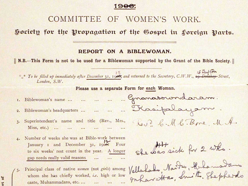 Section of a Report on a Biblewoman, filled out in handwriting and dated 31 December 1912.
