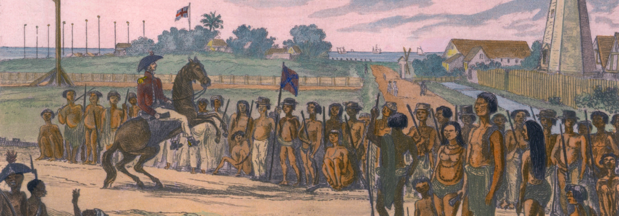 Indigenous people of the colony of British Guiana are reviewed prior to their clean up operations, Demerara Slave Revolt in British Guiana in August-September 1823.