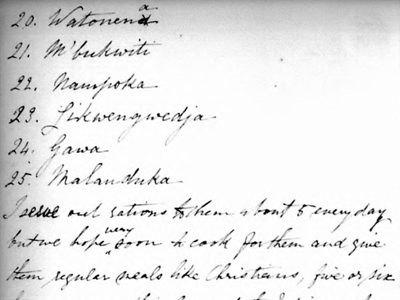 Section of a handwritten list, numbered 20 to 25.